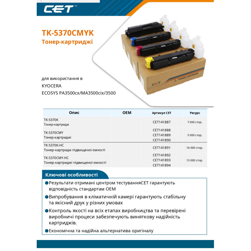 тонер-картридж  Kyocera ECOSYS PA3500, TK-5370K, 13K, синій CET підвищеної ємності