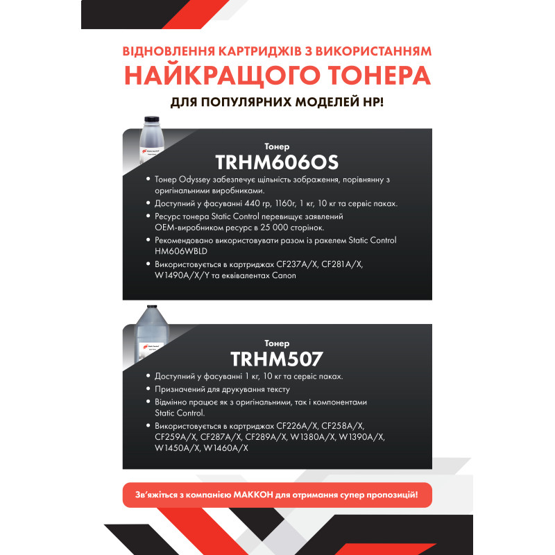 тонер Odyssey HP LJ Enterprise M606 10кг Static Control