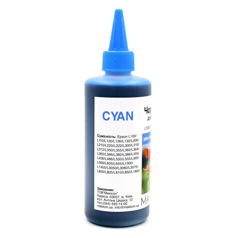 чернила для Epson L100/L200/L300/L800 (C13T66424A/C13T67324A) 250 мл Makkon cyan