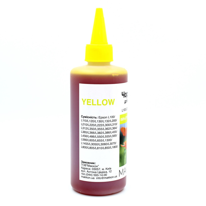 чернила для Epson L100/L200/L300/L800 (C13T66444A/C13T67344A) 250 мл Makkon yellow